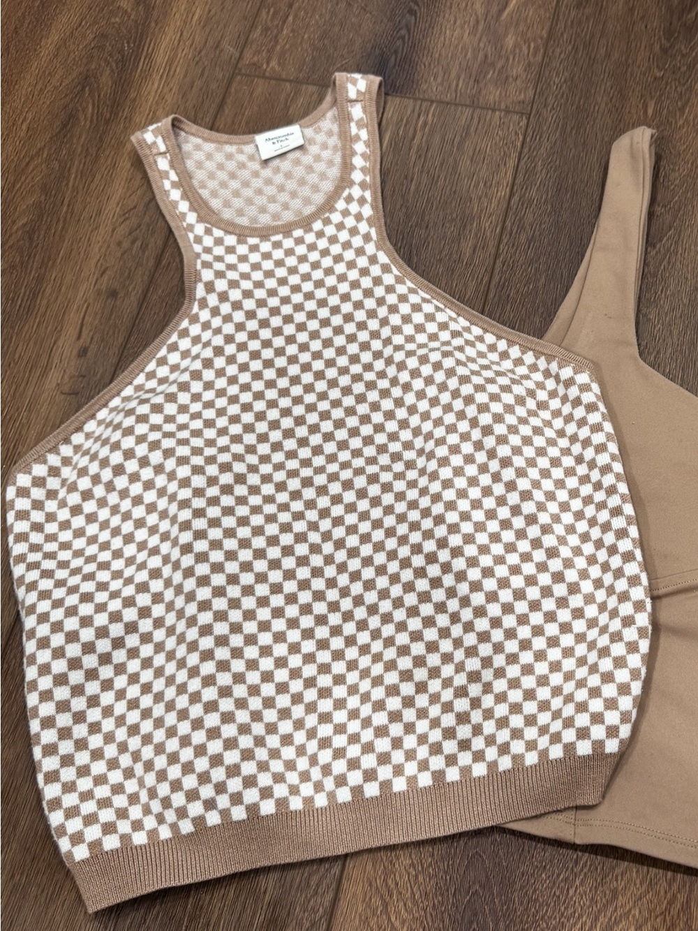 Abercrombie & Fitch Beige and White Checker Knit Tank